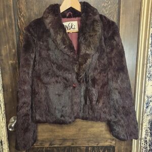 Niki Vntg 70s or 80s Burgundy Dyed Rabbit Fur - Sz M